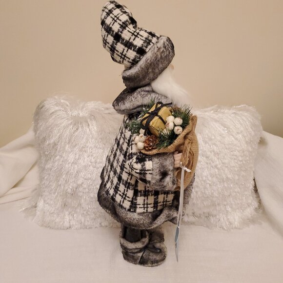 NWT White Pine Free Standing Santa Black White Plaid Herringbone Holiday Decor - Picture 4 of 17